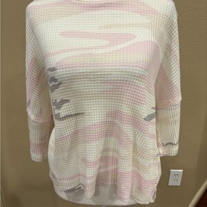 Z Supply Pink and White Lightweight Knit Sweater